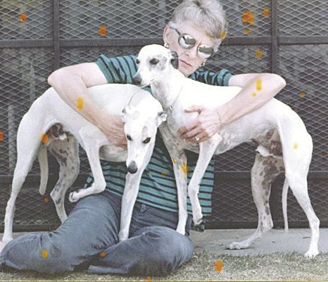 Janet M. Hornby with her dogs